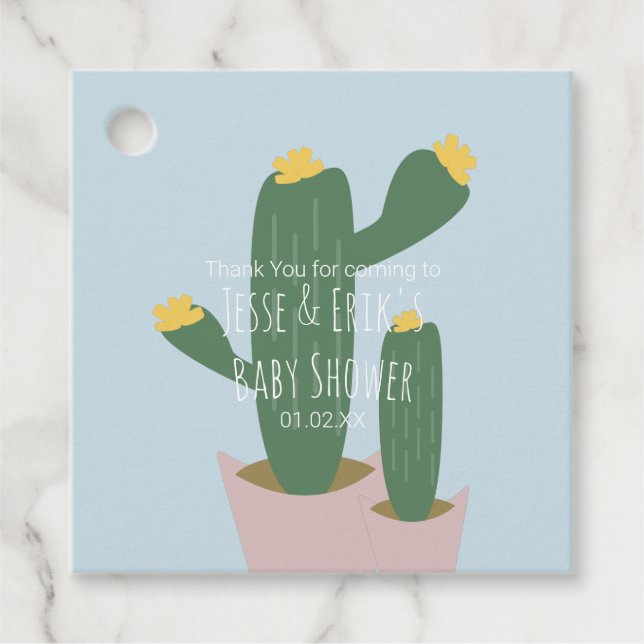 Cactus Muffinss Baby Shower Tack Blue Rosa Gåvor Etiketter (Framsida)