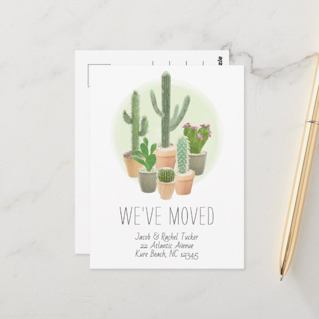 Cactus New Home Adress Flytta Announcement Vykort (Fram/Back In Situ)