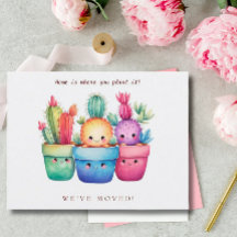 Cactus New Home Flytta Announcement Watercolor