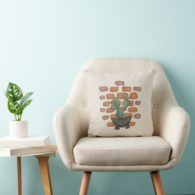 Cactus Oasis: Brick Wall Decor Inspired by Nature Kudde (Stol)