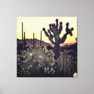 Cactus och handflatan träd samexisterar i harmoni canvastryck