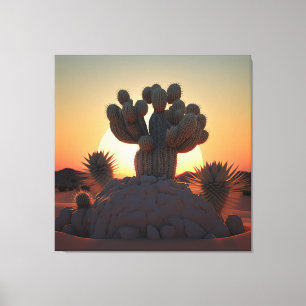 Cactus och handflatan träd samexisterar i harmoni canvastryck