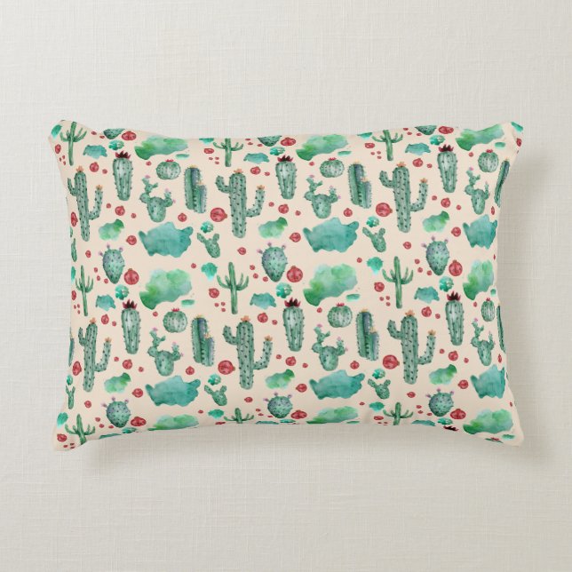 Cactus och ladybug mönster - beige bakgrund prydnadskudde (Framsidan)