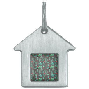 Cactus och ladybug mönster - svart bakgrund ID-bricka husdjur