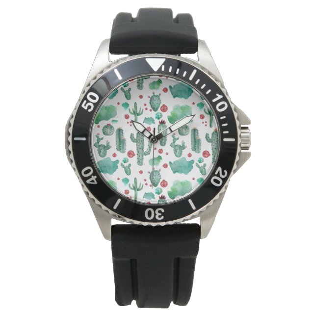 cactus och ladybug mönster - vit bakgrund armbandsur (Framsida)