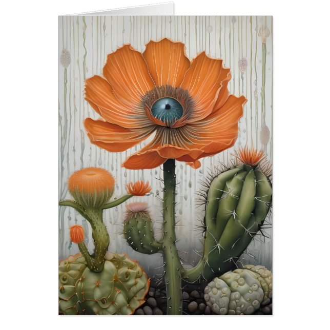 Cactus och Poppy med ett Eyeball-Tillfällen Hälsningskort (Framsidan)