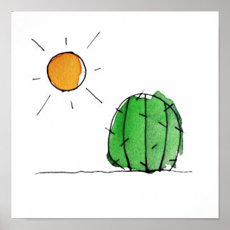 Cactus och Sol Watercolor Print Poster