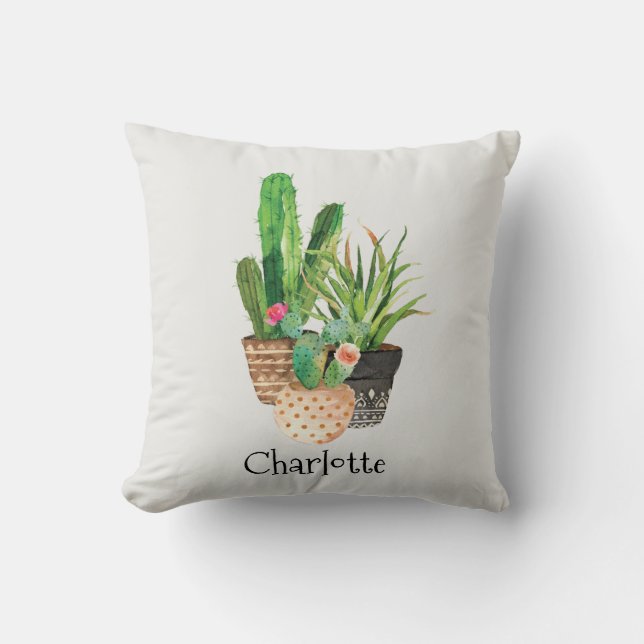 Cactus och Succulents in Pot Kudde (Framsida)