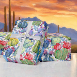 Cactus och Succulents Vibrant Southwest Watercolor Presentpapper