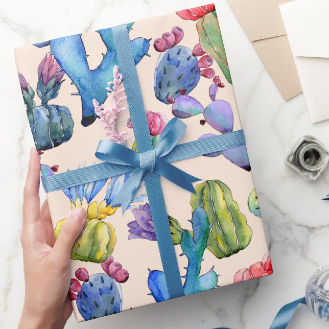 Cactus och Succulents Vibrant Southwest Watercolor Presentpapper (Skapare uppladdad)