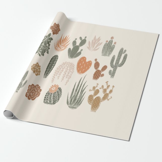 Cactus och succulless mönster presentpapper (Utrullad)