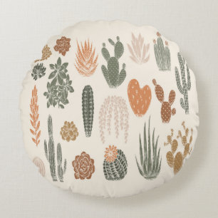 Cactus och succulless mönster rund kudde