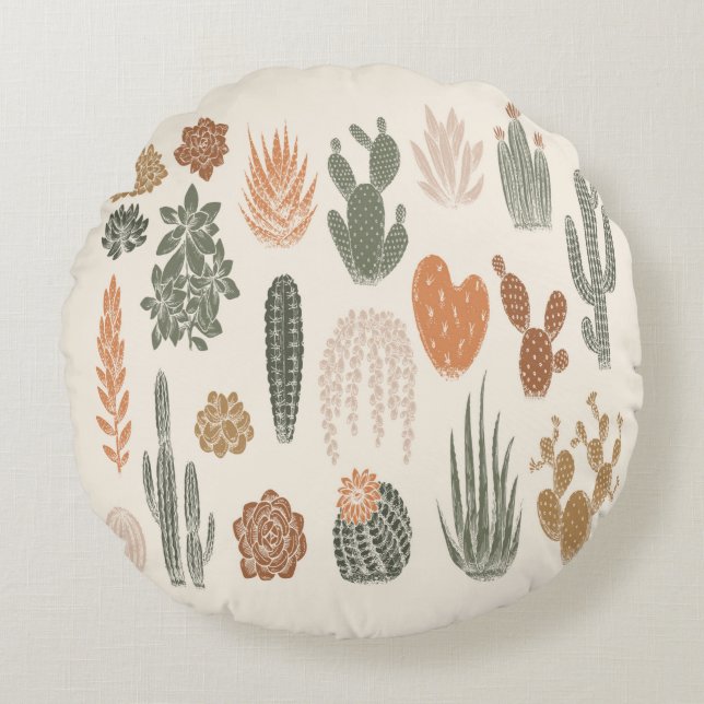 Cactus och succulless mönster rund kudde (Framsidan)