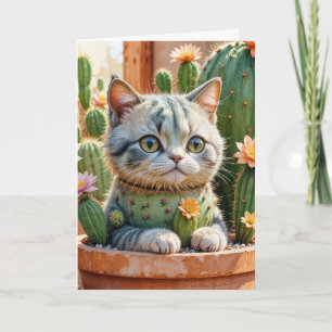 Cactus och Tabby katt Birthday Kort
