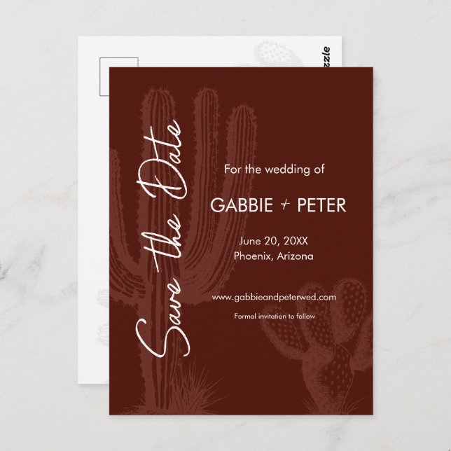 Cactus Öken Maroon Terrakotta Spara datum Vykort (Fram/baksida)