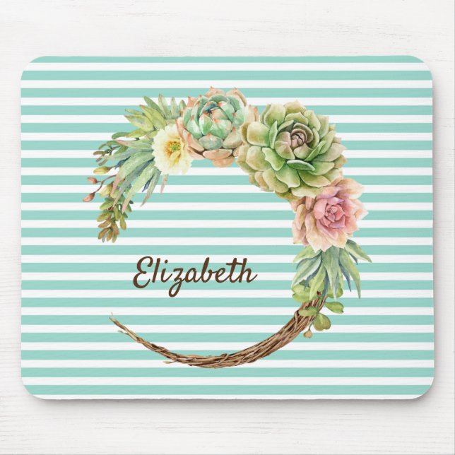 Cactus On Mint Grönt Rand Mouse Pad Musmatta (Framsidan)