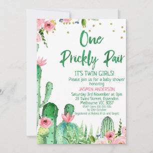 Cactus One Prickly Pair Twillingars Baby Shower Inbjudningar