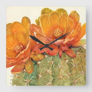 Cactus Orange Blommars Fyrkantig Klocka