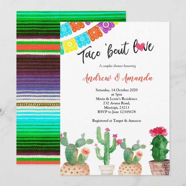 Cactus Par Möhippa-inbjudan Inbjudningar (Fram/baksida)
