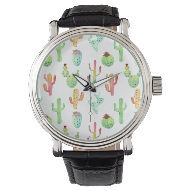 Cactus Pastel Watercolor Mönster Armbandsur (Framsida)