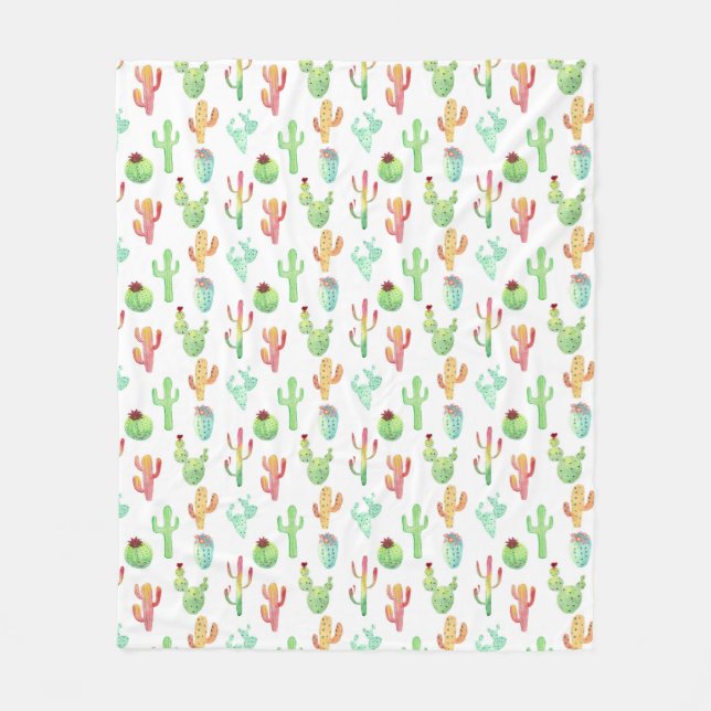 Cactus Pastel Watercolor Mönster Fleecefilt (Framsidan)