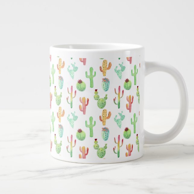 Cactus Pastel Watercolor Mönster Jumbo Mugg (Höger)