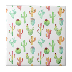 Cactus Pastel Watercolor Mönster Kakelplatta