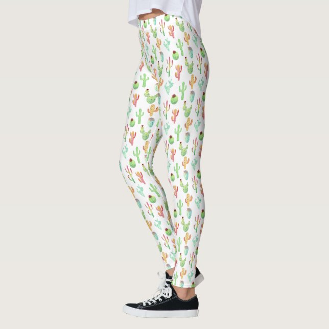 Cactus Pastel Watercolor Mönster Leggings (Vänster)
