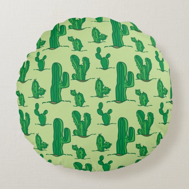 cactus pattern. hand drawing pattern. seamless han rund kudde (Framsidan)