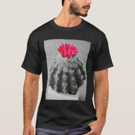 Cactus Plant Black White Photo with Rosa Flower T Shirt