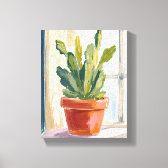 Cactus Plant | Green Botanical Watercolor Canvastryck (Framsida)