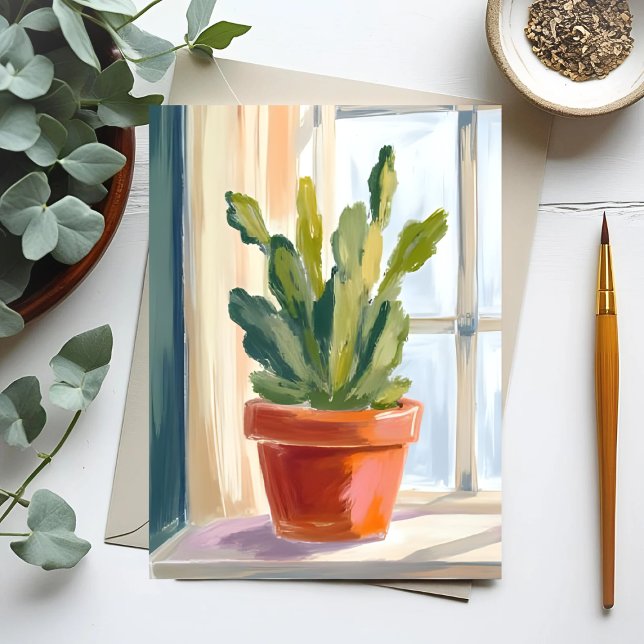 Cactus Plant | Green Botanical Watercolor Vykort (Skapare uppladdad)