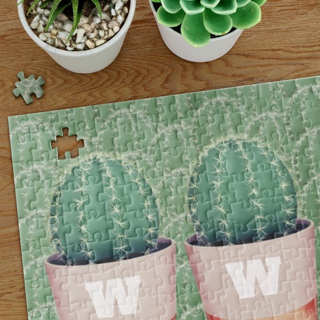 Cactus Plant Pot Monogram Jigszle Puzzle Pussel (Looking for a difficult puzzle for the cactus lover in your life? Just add your initial)