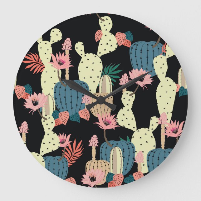 Cactus Plant: Vintage Botanical Mönster Stor Klocka (Framsida)