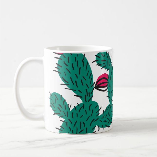 Cactus Plant, vintage grönt seamless mönster. Kaffemugg (Vänster)