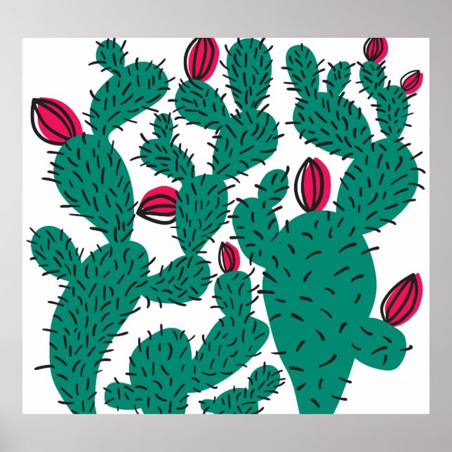 Cactus Plant, vintage grönt seamless mönster. Poster (Framsidan)