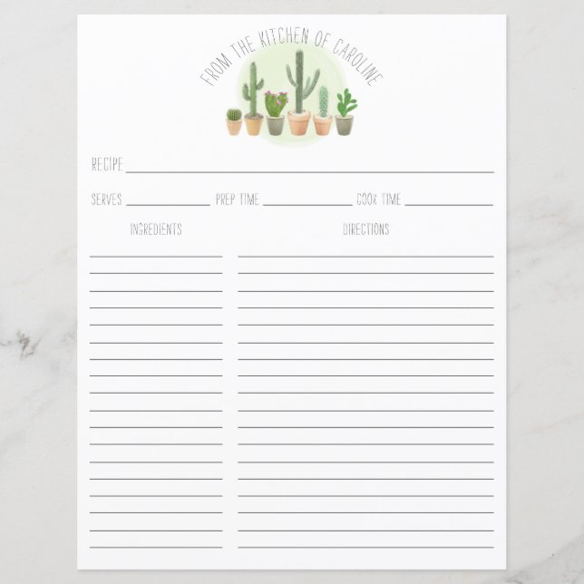 Cactus Plants Succulents Recipe Card Binder Infoga (Framsida)