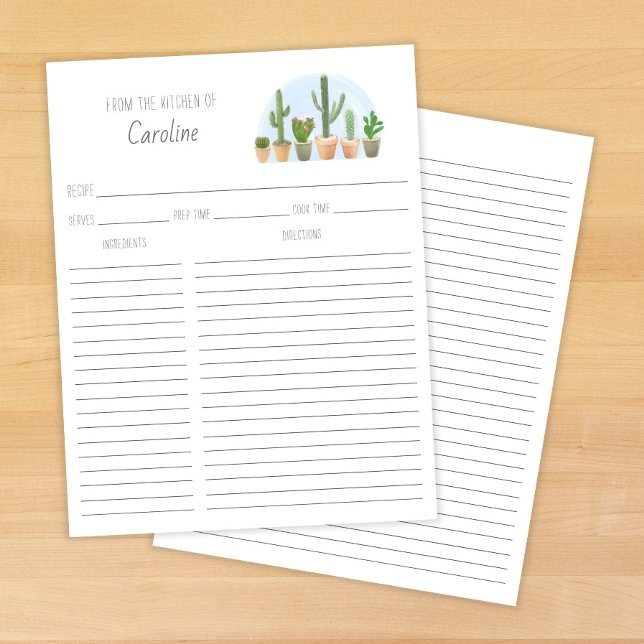 Cactus Plants Succulents Recipe Card Binder Insert (Skapare uppladdad)