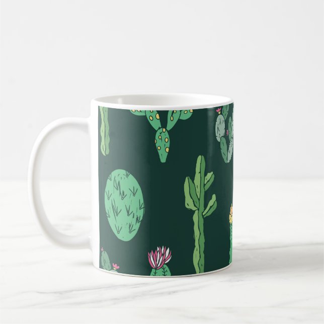 Cactus Plants: Vintage Sömlös bakgrund Kaffemugg (Vänster)