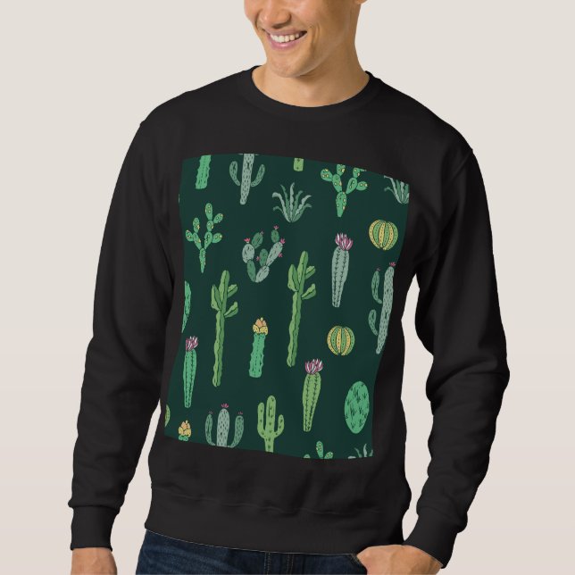 Cactus Plants: Vintage Sömlös bakgrund Lång Ärmad Tröja (Framsida)