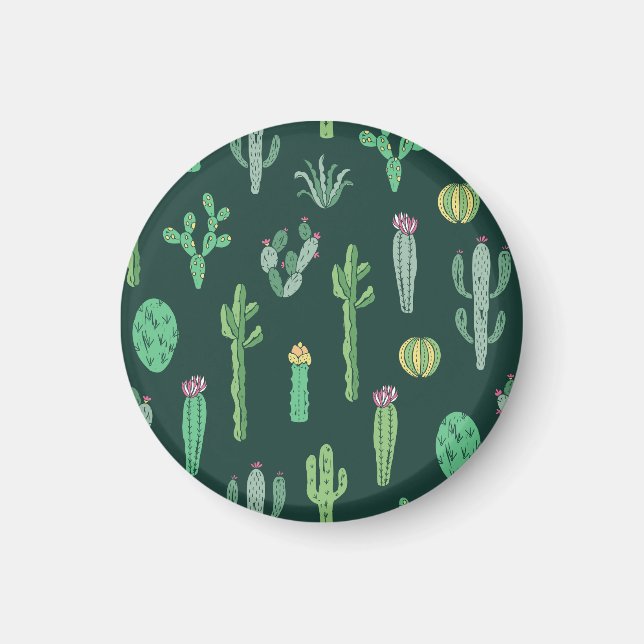 Cactus Plants: Vintage Sömlös bakgrund Magnet (Framsidan)