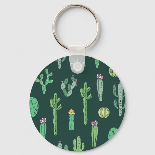 Cactus Plants: Vintage Sömlös bakgrund Nyckelring (Framsida)