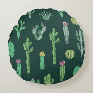 Cactus Plants: Vintage Sömlös bakgrund Rund Kudde
