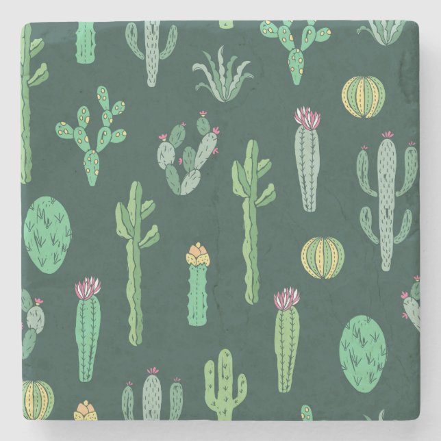 Cactus Plants: Vintage Sömlös bakgrund Stenunderlägg (Framsidan)