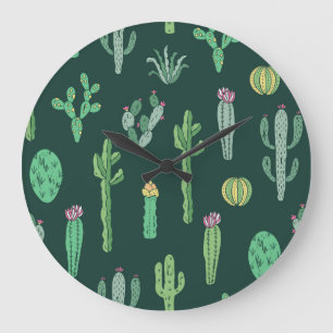 Cactus Plants: Vintage Sömlös bakgrund Stor Klocka