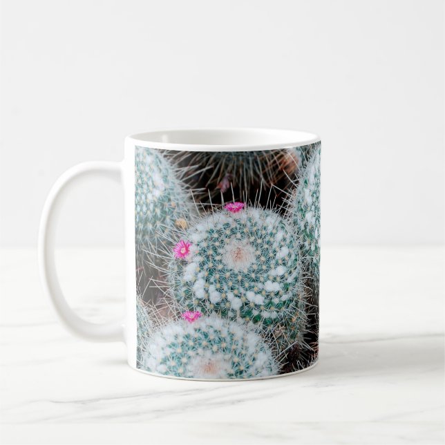 Cactus Plants with Tiny Rosa Flowers Kaffemugg (Vänster)