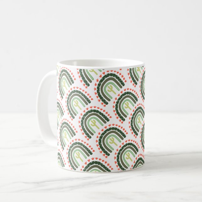 Cactus Rainbow Orange Grönt Modern Desert Roligt Kaffemugg (Framsida vänster)