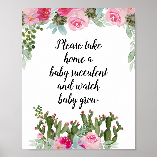 Cactus Rosa Blommigt Ta en Baby Succult Poster (Framsidan)