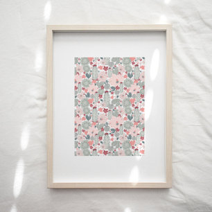 Cactus Rosa Grönt Blommönster Art Skriv ut Poster