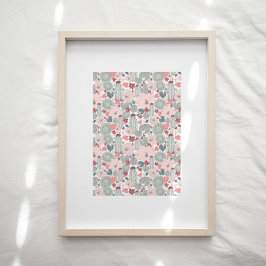 Cactus Rosa Grönt Blommönster Art Skriv ut Poster